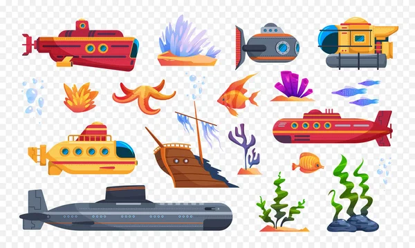 Иконки Подводной Лодки Прозрачный Набор Символами Подводной Панорамы Реалистичные Изолированные — стоковый вектор