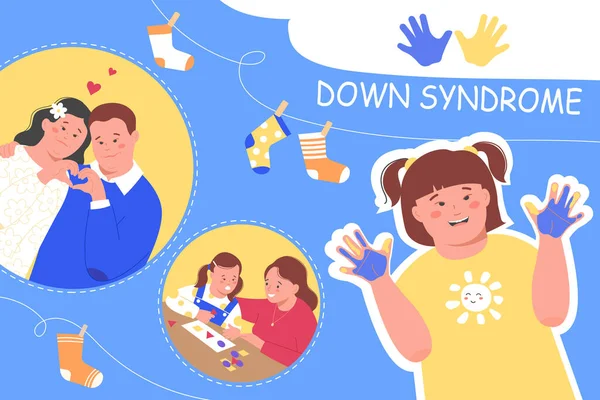 Downs Syndrome Flat Collage Composition People Love Study Creative Vector — Stock Vector