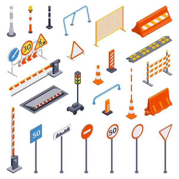 Traffic Road Barriers Icons Set Passage Symbols Isometric Isolated Vector — Stock Vector