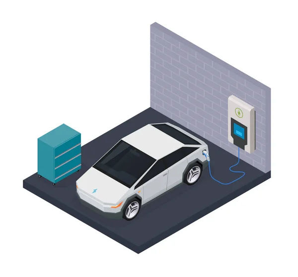 Elektromobiles Transportisometrisches Konzept Mit Privater Ladestation Für Elektroautos — Stockvektor