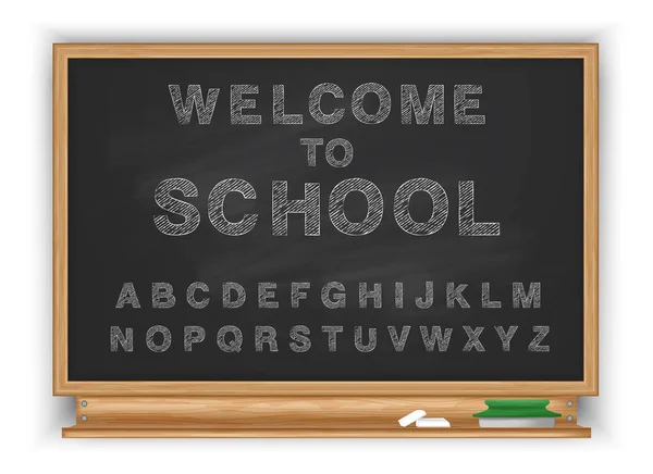 学校の黒板チョークボード 木枠と編集可能なテキストベクトルのイラストの単離されたビューの現実的なアルファベット組成 — ストックベクタ