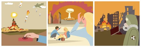 Nukleáris Háborús Négyzet Készlet Atombomba Szimbólumok Lapos Elszigetelt Vektor Szűrés — Stock Vector