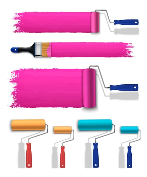 Paint Tools Set Realistic Rollers Brush Isolated Vector Illustration — Stock Vector
