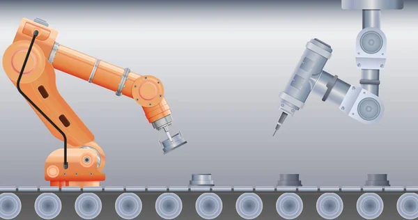 Brazo Manipulador Robot Composición Realista Con Vista Brazos Robóticos Línea — Vector de stock