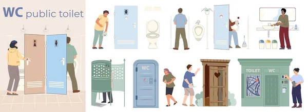 Umumi Tuvalet Düz Kompozisyonu Tuvalet Içi Sokak Nesneleri Vektör Illüstrasyonu — Stok Vektör