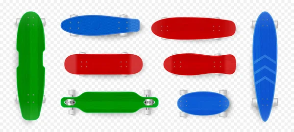 Set Transparente Skate Board Realista Con Vistas Superior Inferior Verde — Archivo Imágenes Vectoriales