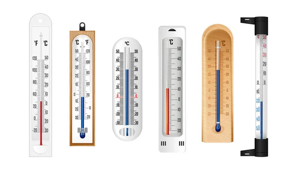 Καιρός Θερμόμετρο Αιθανόλης Celsius Και Κλίμακες Φαρενάιτ Ρεαλιστική Συλλογή Απομονωμένη — Διανυσματικό Αρχείο