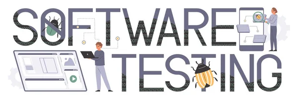 Software Teste Conceito Texto Com Símbolos Controle Bugs Ilustração Vetorial — Vetor de Stock