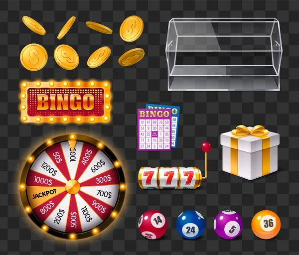 Realistische Reihe Von Lotto Und Bingo Objekten Isoliert Auf Transparentem — Stockvektor