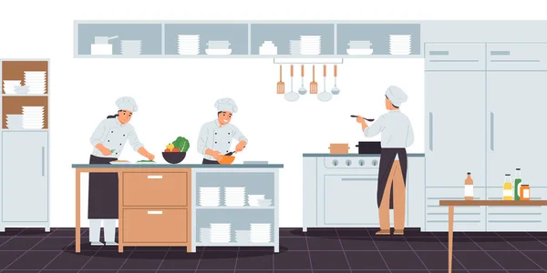 Kuchařská Kompozice Vnitřním Výhledem Moderní Restaurační Kuchyni Znaky Profesionálních Kuchařů — Stockový vektor