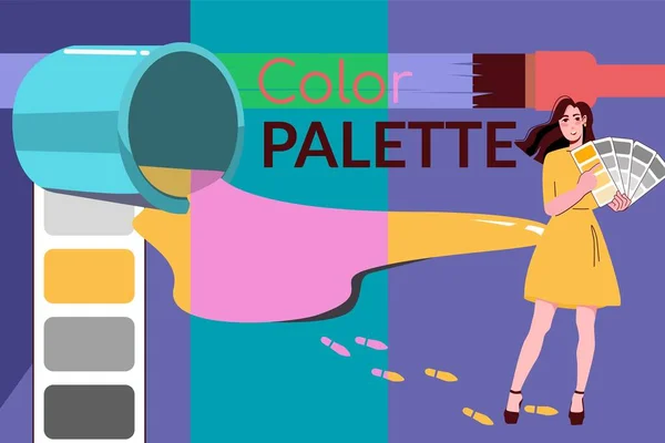 Collage Stile Piatto Con Designer Donna Possesso Tavolozza Dei Colori — Vettoriale Stock