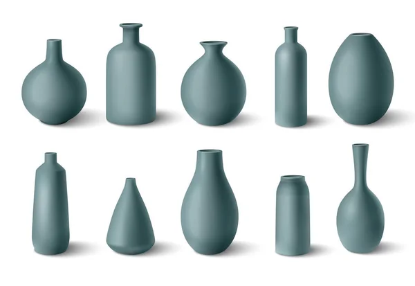 Coleção Vasos Porcelana Cor Estilo Realista Isolado Fundo Branco Ilustração — Vetor de Stock