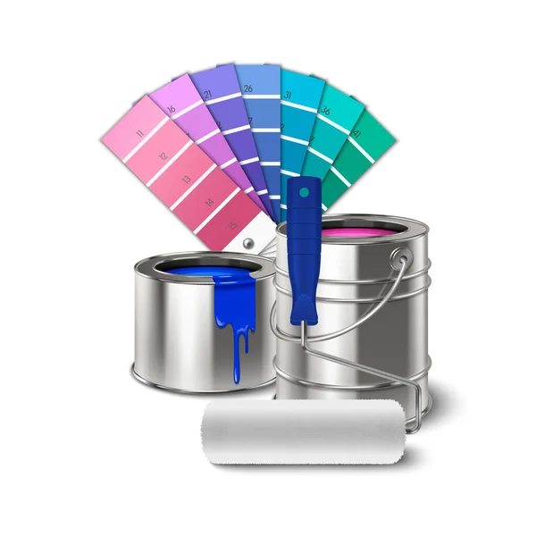 Painting Tools Realistic Composition Palette Metal Cans Paint Clean White — Stock Vector