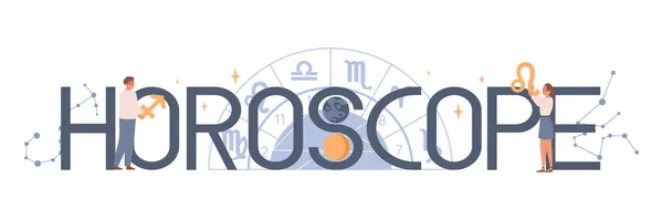 Horóscopo Concepto Texto Con Símbolos Del Zodiaco Ilustración Vectorial Plana — Vector de stock