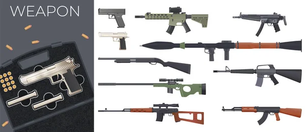 Arma Guerra Composición Realista Con Kit Pistola Conjunto Iconos Rifle — Archivo Imágenes Vectoriales