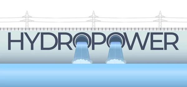 Hydropower Flat Text Banner Hydro Station Dam Water Flows Vector — Stock Vector