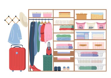 Moda kadın kıyafetleri, aksesuarlar, iç çamaşırları ve havlu çizimleri.