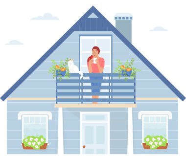 Kırsal ev sembollü kırsal yaşam tarzı kavramı düz vektör illüstrasyonu