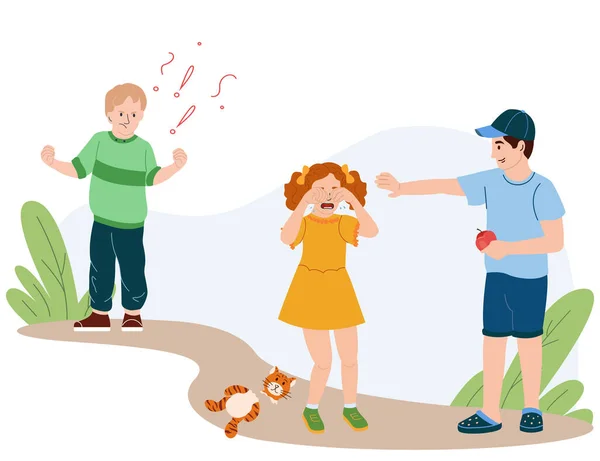 Children Behaviour Flat Illustration Bad Boy Offending Crying Girl Good — Stock Vector
