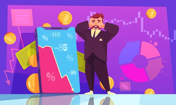Stock Market Cartoon Composition Trader Facing Investment Loss Vector Illustration — Stock Vector