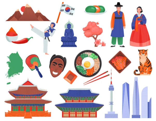 Изолированная Цветная Икона Южной Кореи Основными Достопримечательностями Горы Традиционная Векторная — стоковый вектор