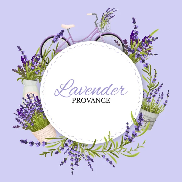 Lila Kräuterprovance Hintergrund Mit Rundem Rahmen Verziert Mit Lavendel Realistische — Stockvektor
