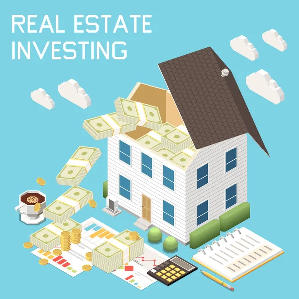 Conceito Isométrico Gestão Financeira Pessoal Com Ilustração Vetorial Investimento Imobiliário — Vetor de Stock