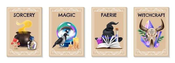 Magic Hekserij Tovenarij Realistische Verticale Poster Set Met Verschillende Magische — Stockvector