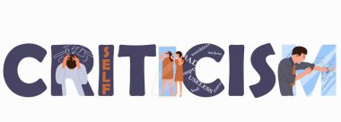 Kişisel eleştiri metni kompozisyonu, yansımaya bakan insanların yansımasını utandırması ve vektör illüstrasyonunu suçlaması