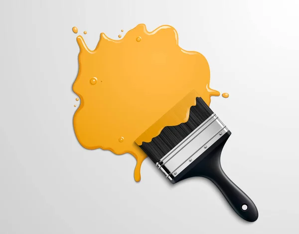 일러스트 노란색 페인트의 페인트 브러쉬 — 스톡 벡터