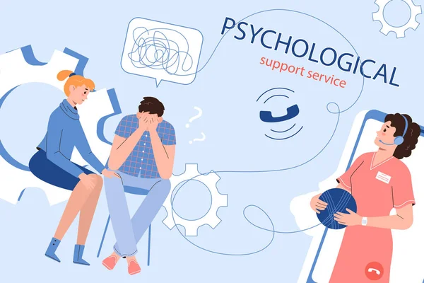 Ψυχολογική Υποστήριξη Υπηρεσία Επίπεδη Κολάζ Μοναχική Κατάθλιψη Άνθρωπος Επικοινωνεί Ψυχολόγο — Διανυσματικό Αρχείο