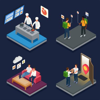 Uygulama sembollü bulut mutfağı izometrik izole vektör çizimi