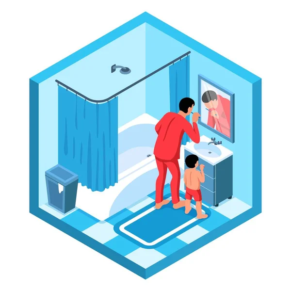Isometrische Hygienekomposition Mit Isoliertem Blick Auf Den Badinnenraum Mit Mann — Stockvektor