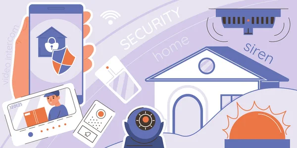 Home Security Collage Mit Videokamera Symbolen Flache Vektorillustration — Stockvektor