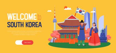 South korea horizontal banner with welcome to south korea headline and see more button vector illustration clipart