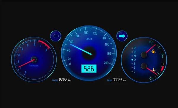 Car Dashboard Realistic Concept Speedometer Tachometer Odometer Vector Illustration — Stock Vector