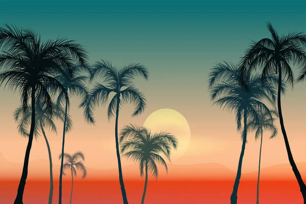 Skład Drzewa Palmowego Zachód Słońca Zewnątrz Krajobraz Gradientowe Niebo Słońcem — Wektor stockowy