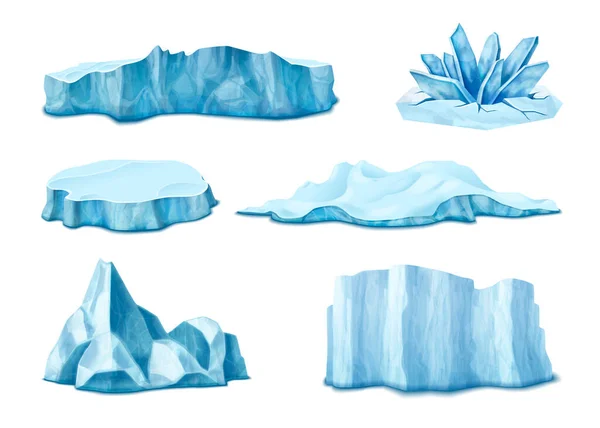 Iceberg Iconos Realistas Establecidos Con Glaciares Sobre Fondo Blanco Ilustración — Archivo Imágenes Vectoriales