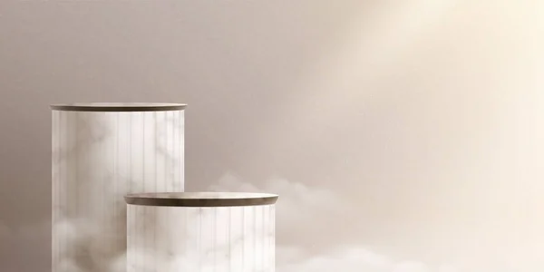 Podium Antik Stílusú Reális Kompozíció Napfény Felhők Háttér Ősi Megjelenés — Stock Vector