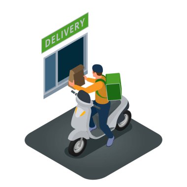 Hızlı dağıtım sembollü bulut mutfağı konsepti izometrik vektör çizimi