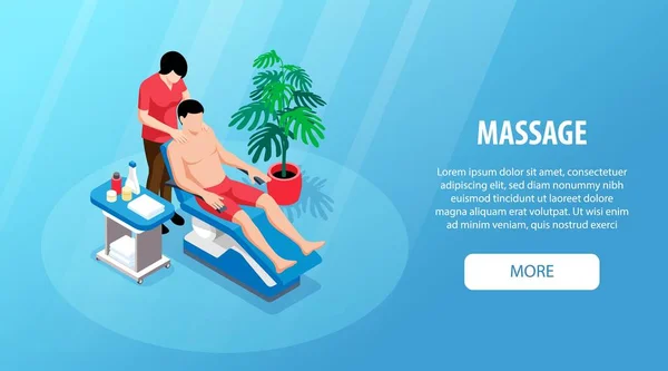 Banner Horizontal Massagem Isométrica Com Texto Editável Mais Botão Homem — Vetor de Stock