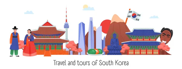 Icono Corea Del Sur Coloreado Conjunto Con Viajes Tours Corea — Vector de stock
