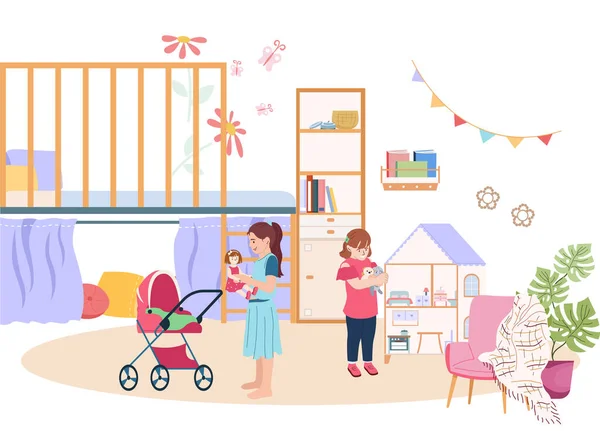 Babyzimmerkonzept Mit Spielzeug Und Spielsymbolen Flache Vektorabbildung — Stockvektor