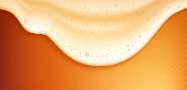 泡と透明なベクトルのイラストが付いているオレンジの勾配の背景が付いている泡のプリドルが付いているビールの泡の現実的な構成 — ストックベクタ