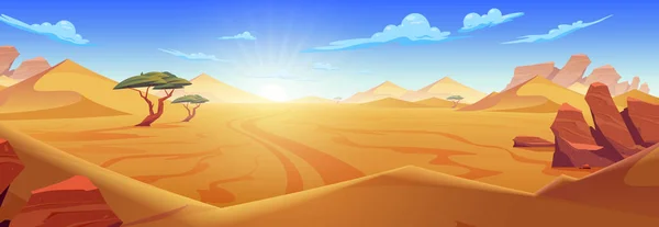 Wüste Komposition Mit Horizontaler Landschaft Von Ödland Mit Gebirgsfelsen Sand — Stockvektor
