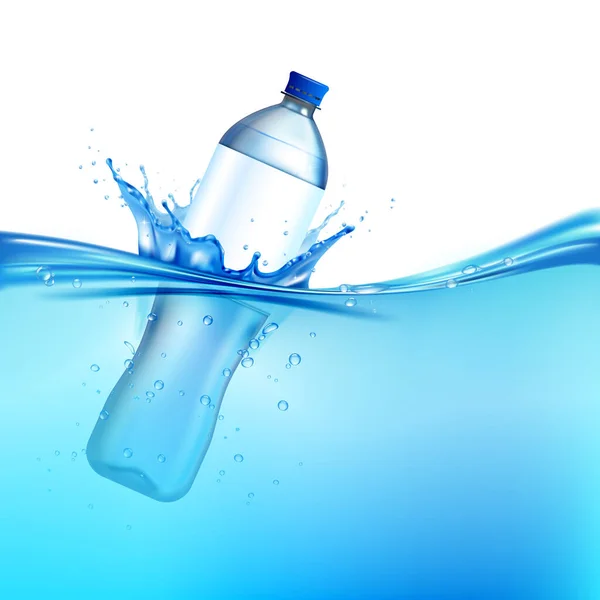 Botella Plástico Salpicadura Agua Azul Ilustración Vector Realista — Vector de stock
