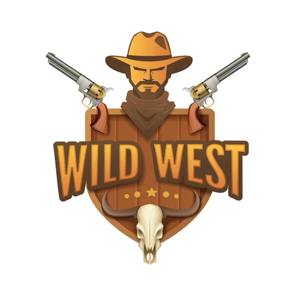Símbolo Dos Desenhos Animados Oeste Selvagem Com Composição Pistolas Cabeça —  Vetores de Stock