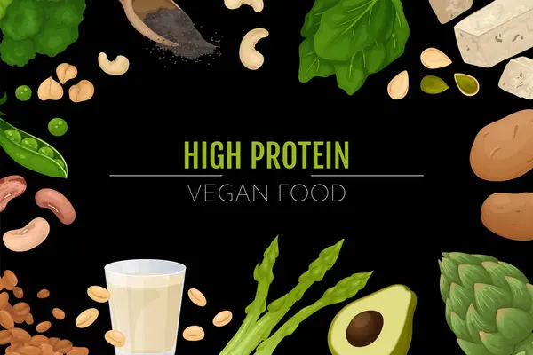 Vegansk Protein Mat Tavlan Ram Sammansättning Redigerbar Text Omgiven Bönor — Stock vektor