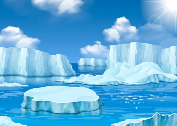 Iceberg Composição Realista Com Poste Mar Paisagem Vetor Ilustração — Vetor de Stock