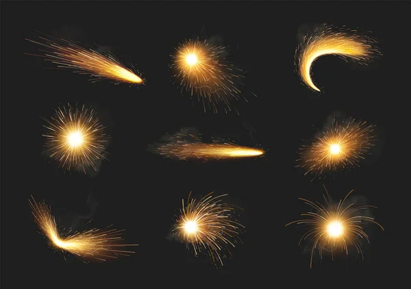 Metallschweißen Realistische Symbole Mit Eisen Schneiden Feuerwerk Isoliert Vektor Illustration — Stockvektor